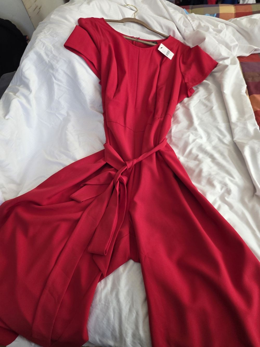 Lane Bryant Red Midi Tie-Waist Jumpsuit